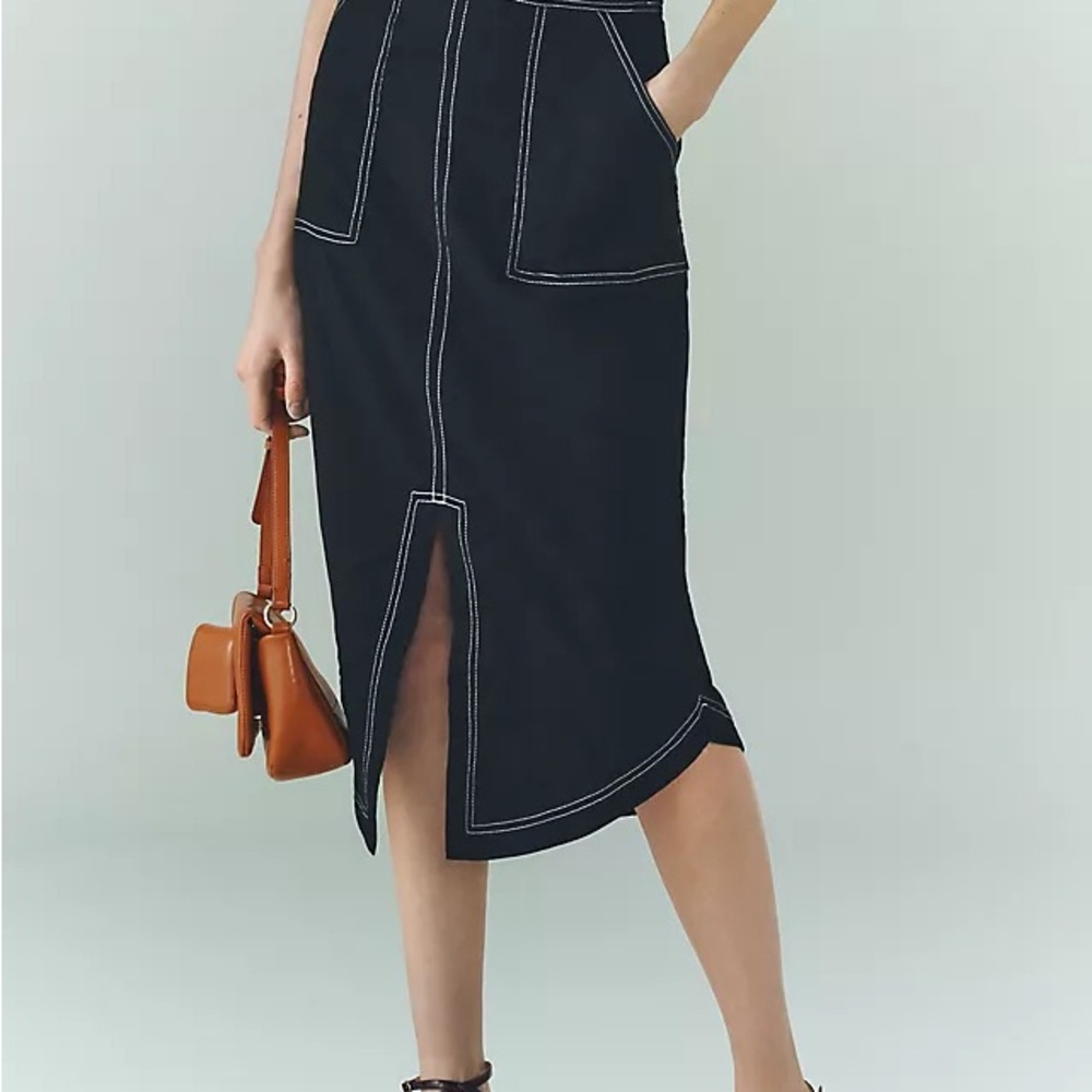 NWT Anthropologie Maeve Black Front-Slit Utility Skirt, Size 12